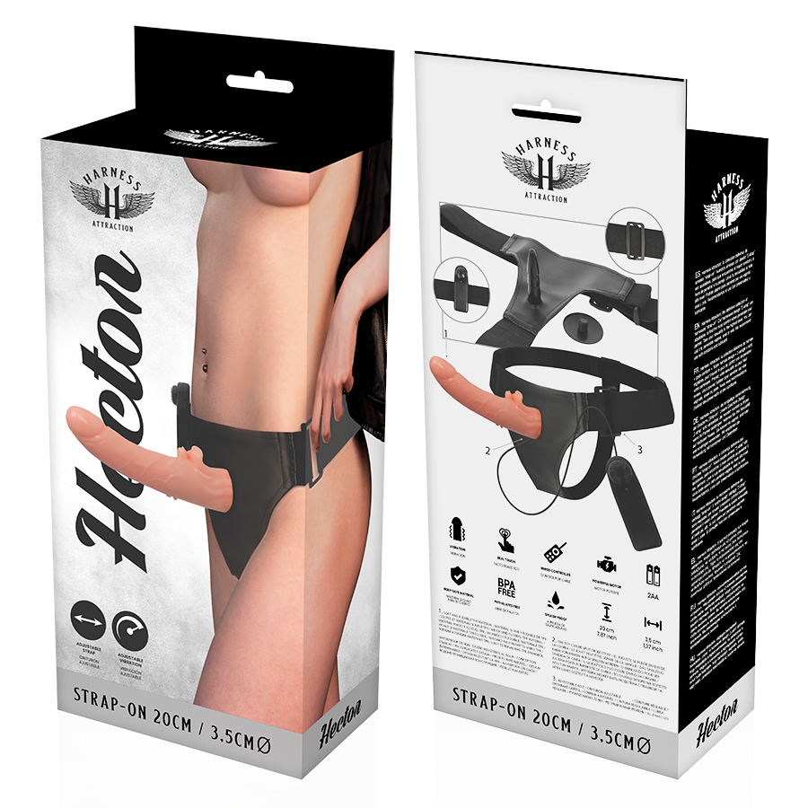 Harness Attraction Hector, strap-on vibrante, 20 cm di lunghezza, 3,5 cm di diametro