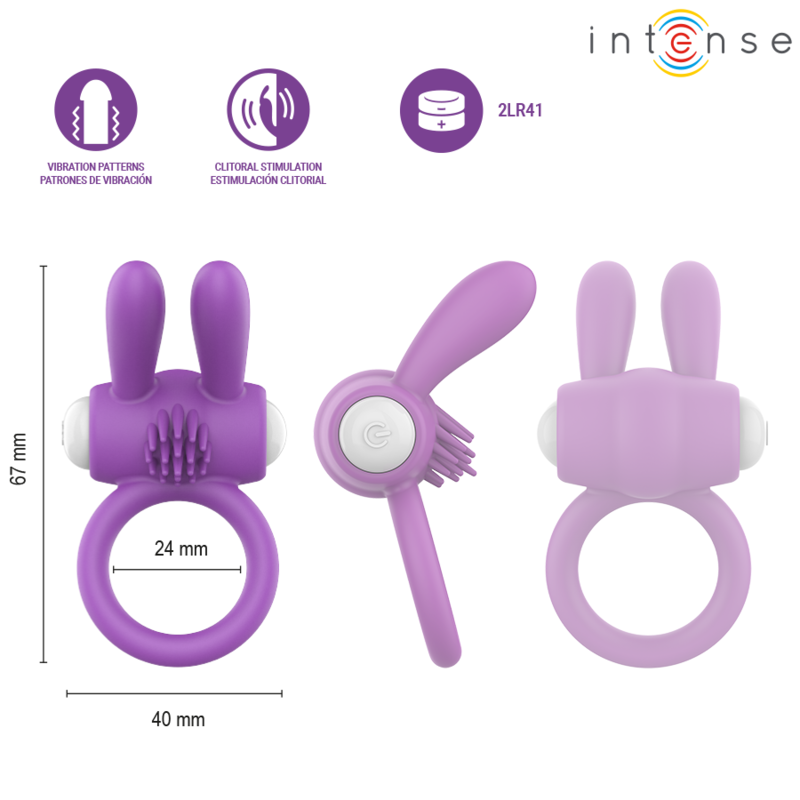 Intense — Anneau pénis vibrant hopps avec stimulation clitoriale violette