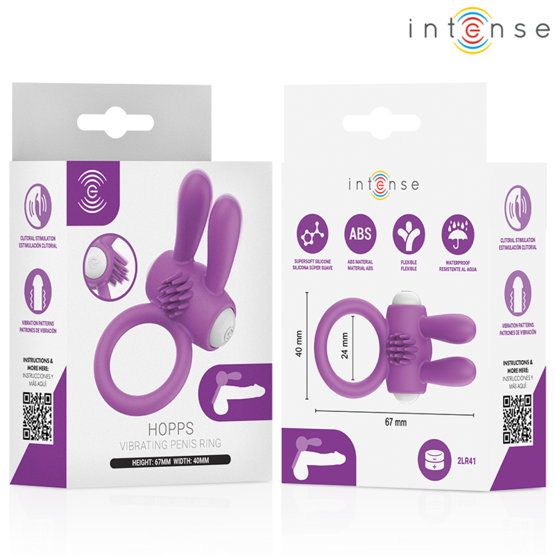 Intense — Anneau pénis vibrant hopps avec stimulation clitoriale violette