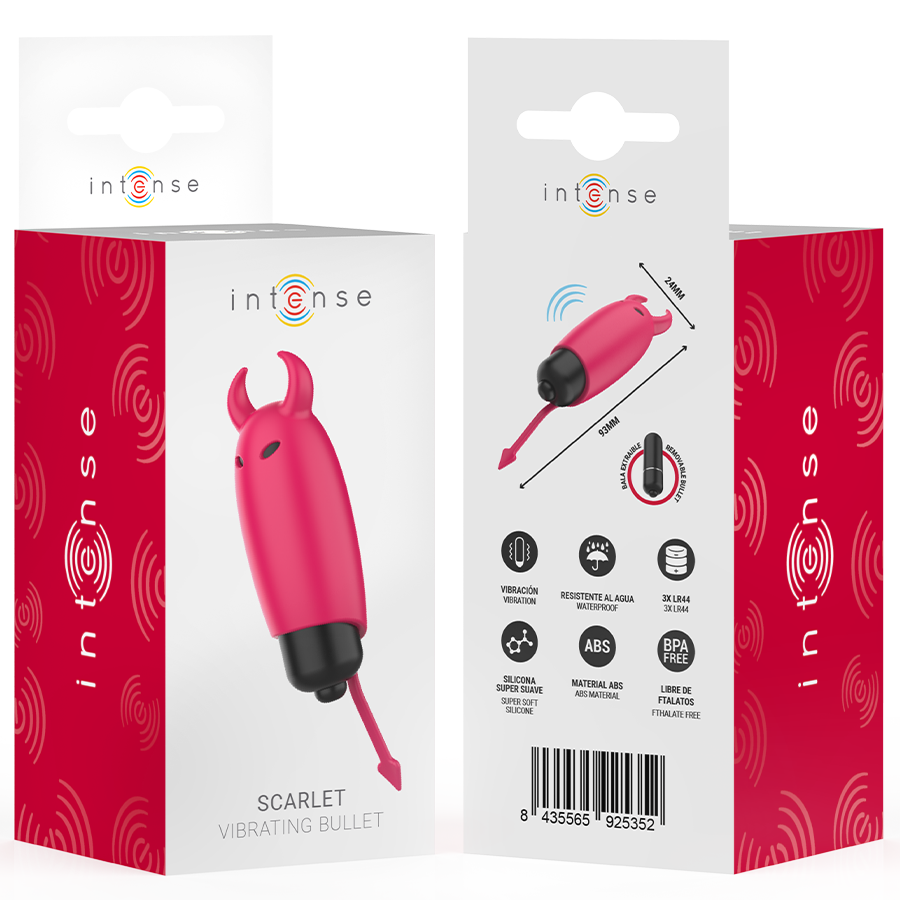 Intense Scarlet, bullet vibrante a forma di diavoletto rosso, 9,3 × 2,4 cm