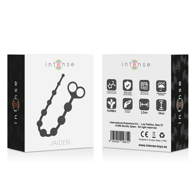 Intense Anal Toys Jaiden – Lange Analkette aus Silikon, 34 cm – Schwarz