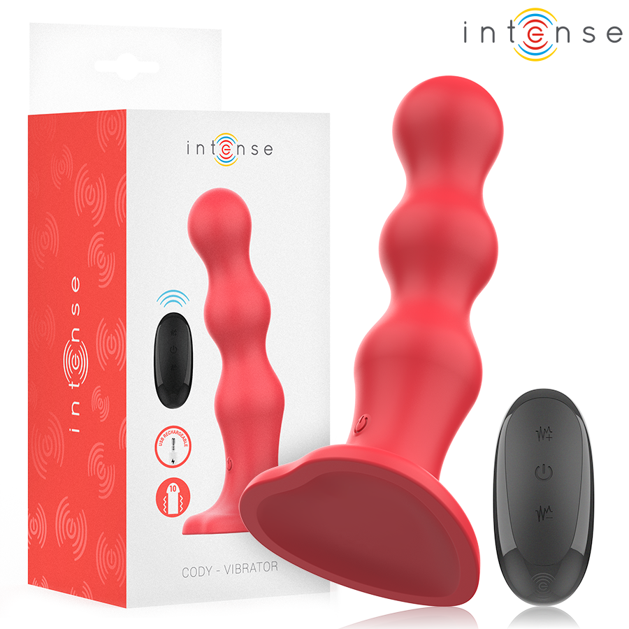 Vibratore rosso a rilievi Intense Cody con ventosa e telecomando