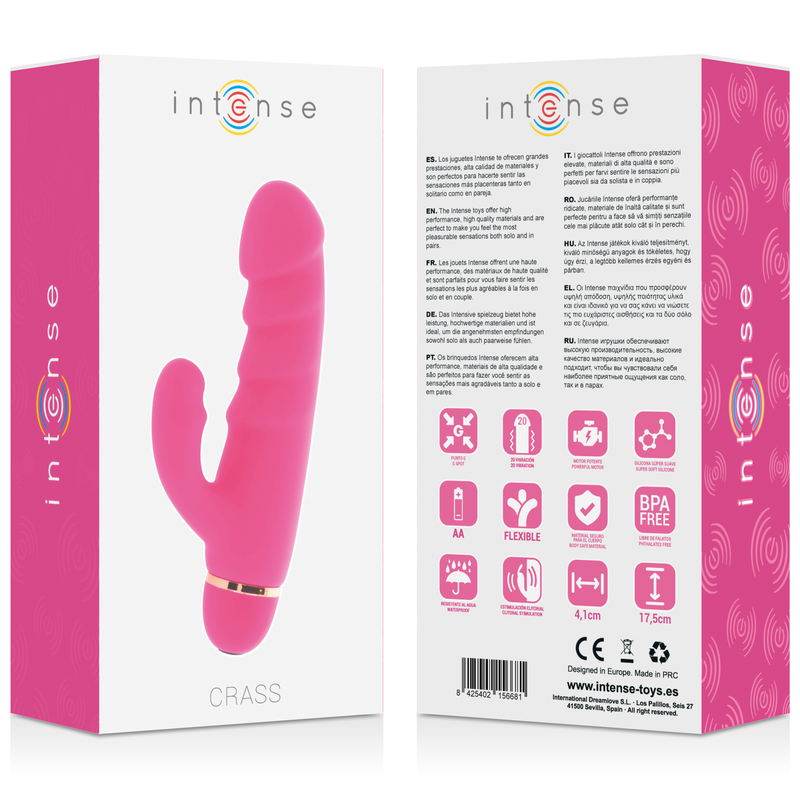 Vibratore Intense Crass rosa in silicone, 20 modalità