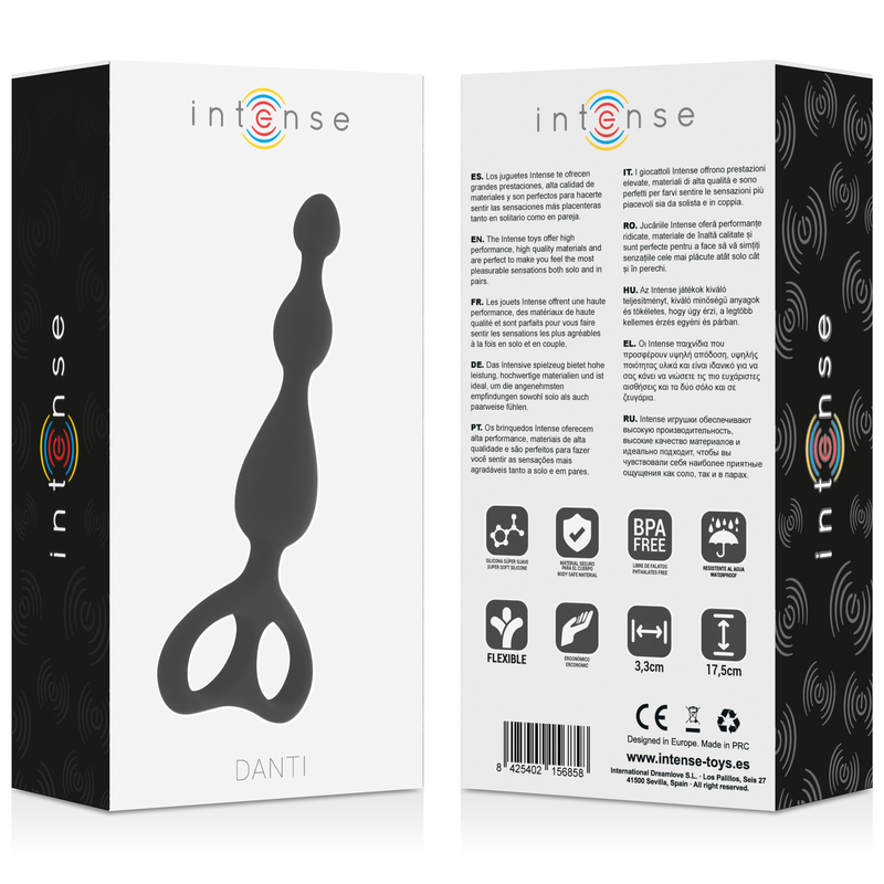 Intense Anal Toys Danti – Palline anali in silicone con tre rigonfiamenti – Nero