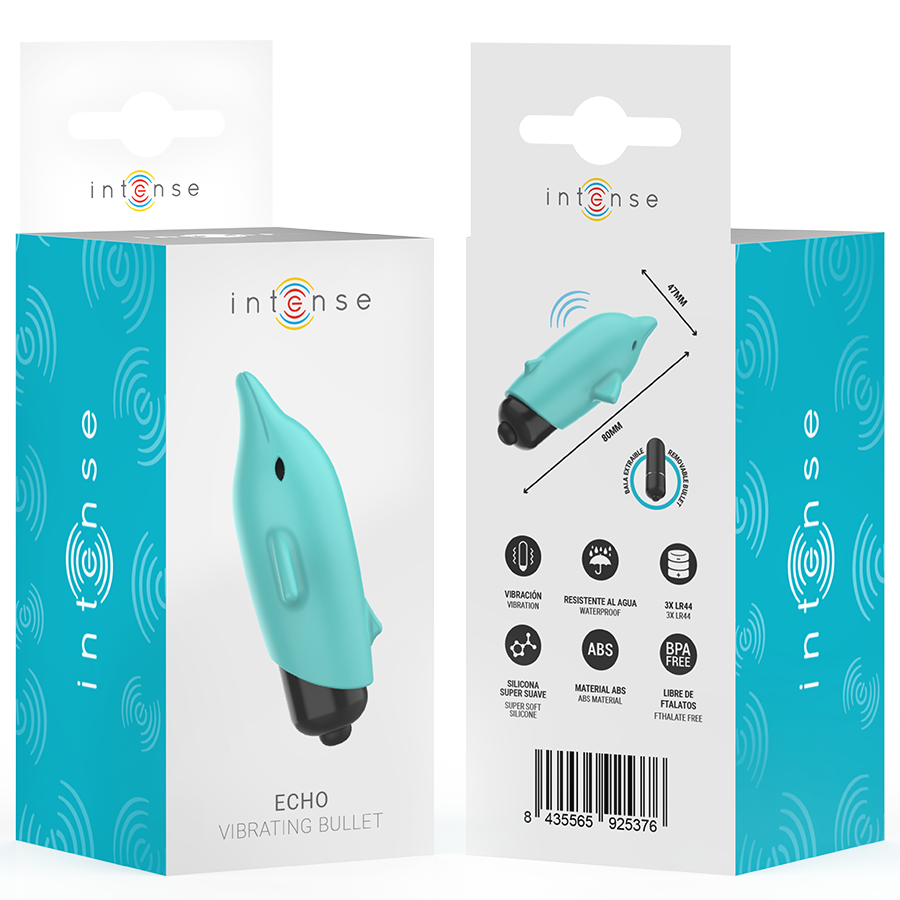 Intense Echo – blauer Delfin-Minivibrator, 8 × 4,7 cm