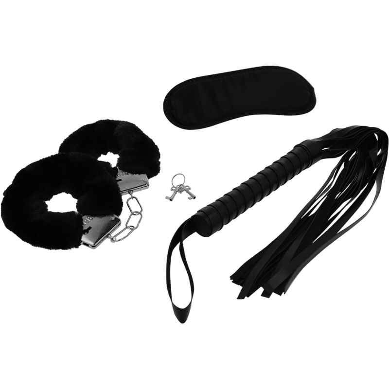Intense Fetish — Fetish playset érotique 1 avec menottes, masque aveugle et flogger
