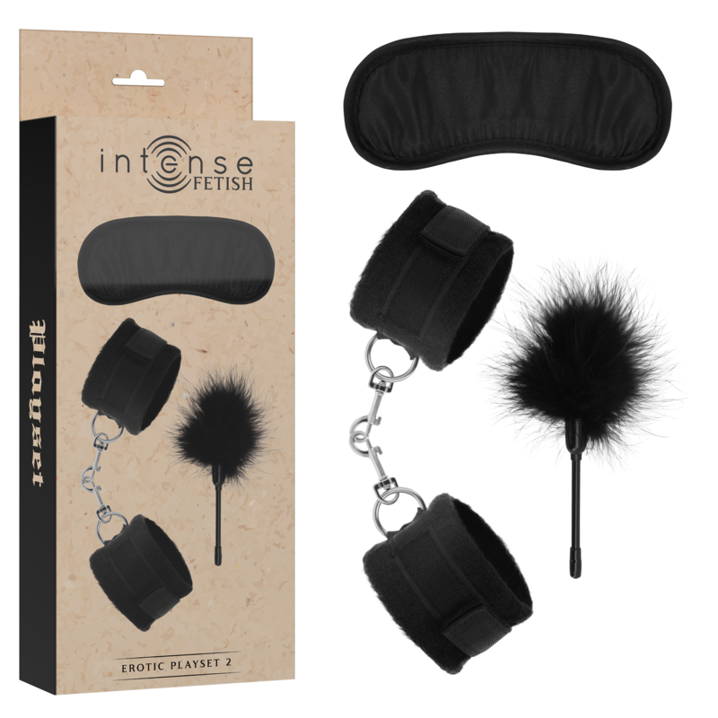Intense Fetish – Bondage-Set mit Handschellen, Augenbinde und Federkitzler