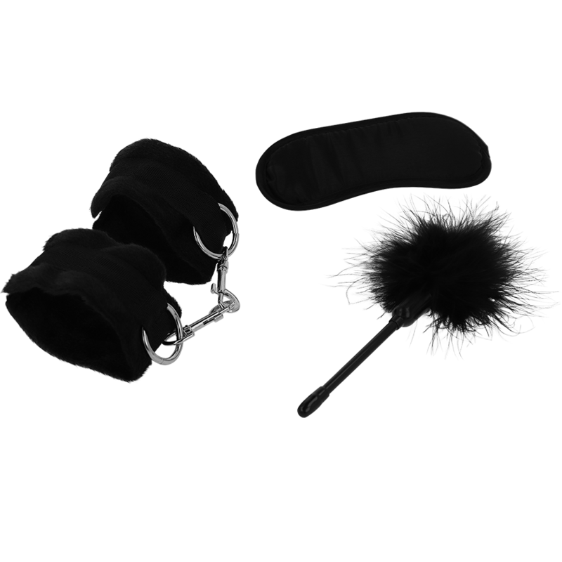 Intense Fetish – Bondage-Set mit Handschellen, Augenbinde und Federkitzler