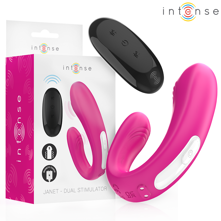 Intense — Janet double stimulateur et vibrateur en u avec télécommande rose