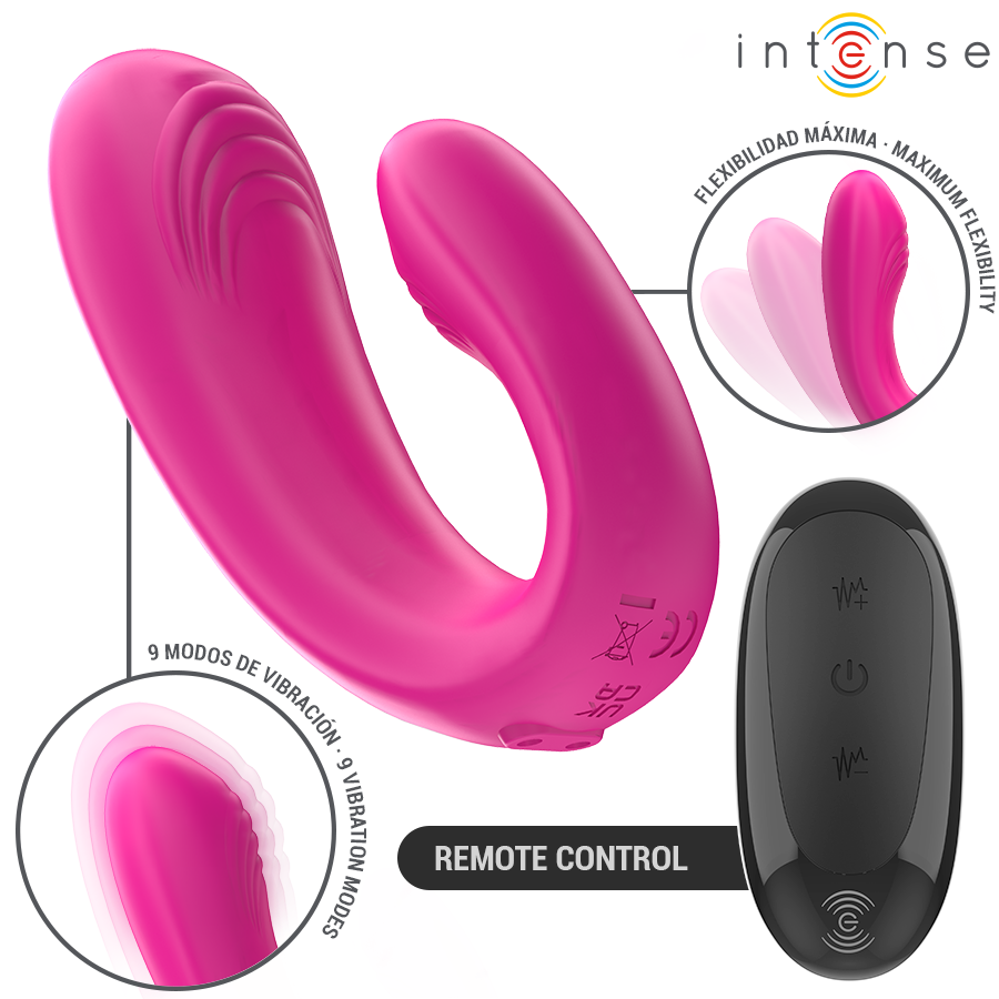 Intense — Janet double stimulateur et vibrateur en u avec télécommande rose