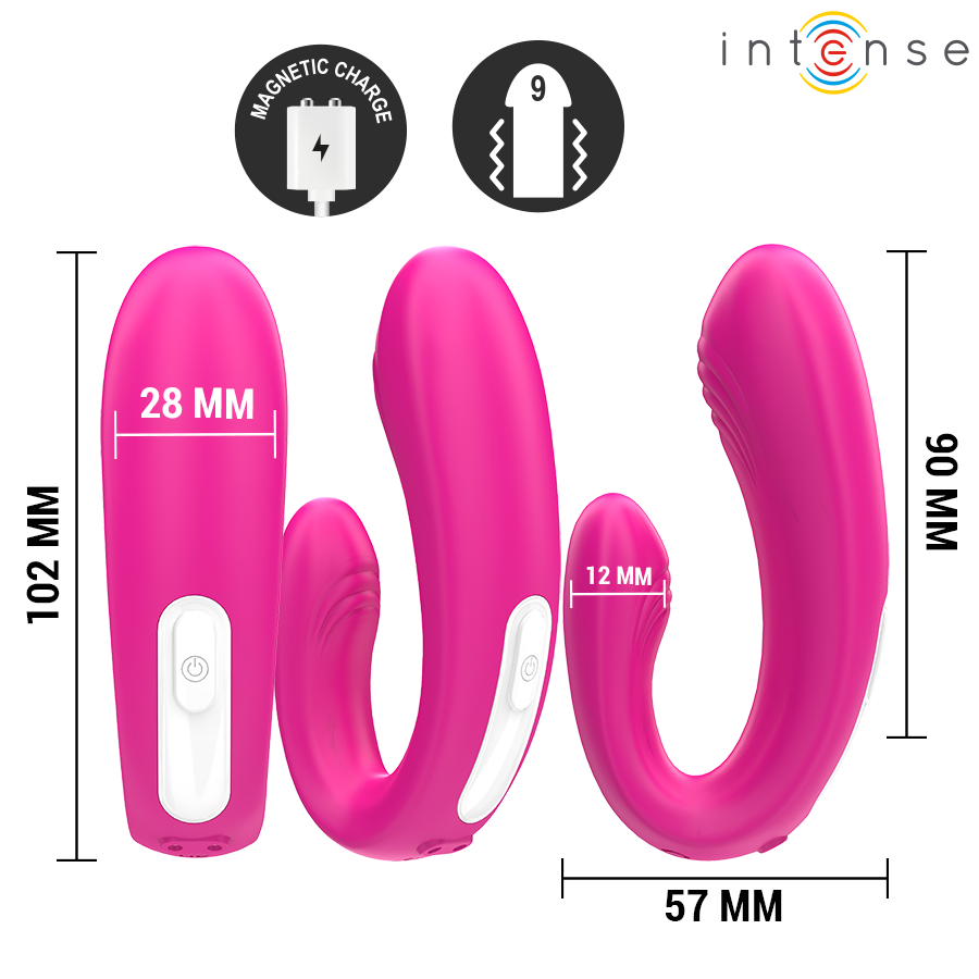 Intense — Janet double stimulateur et vibrateur en u avec télécommande rose