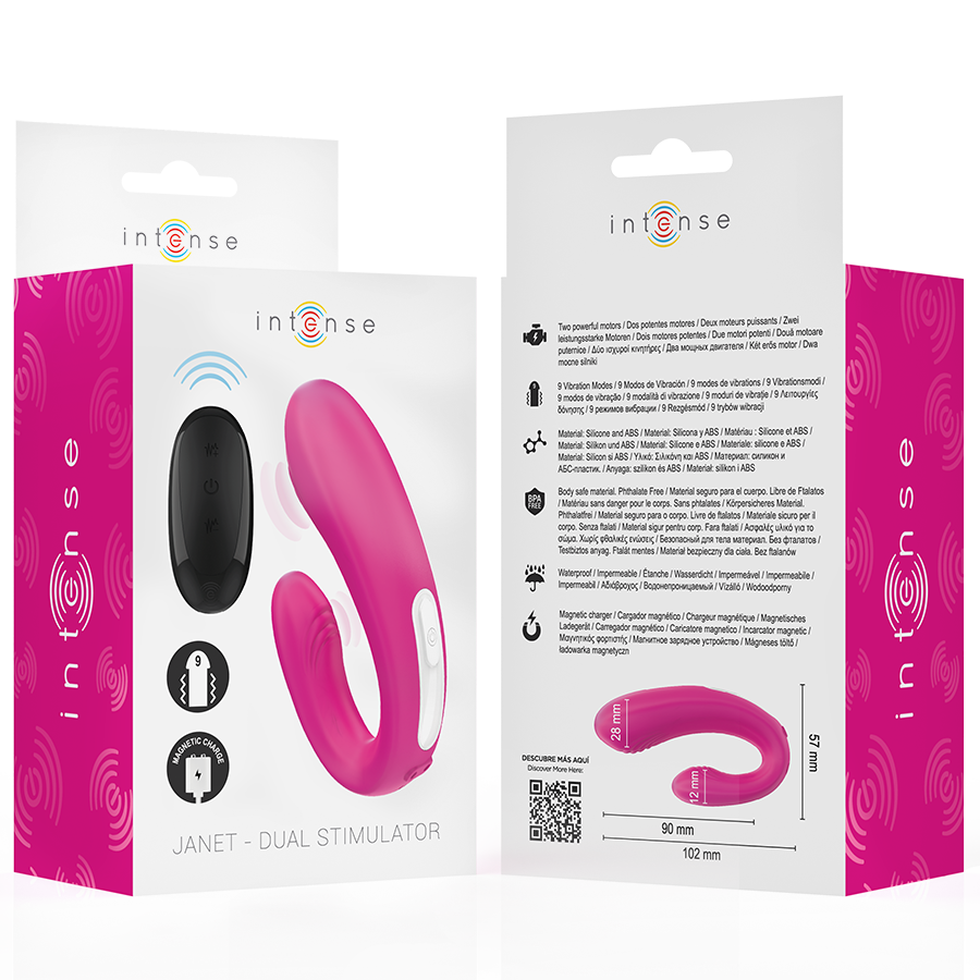 Intense — Janet double stimulateur et vibrateur en u avec télécommande rose