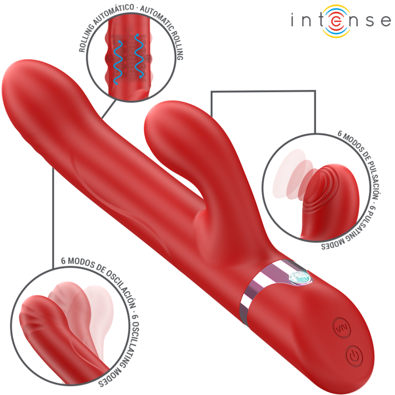 Vibratore multifunzione Intense Lele rosso, rotante e oscillante
