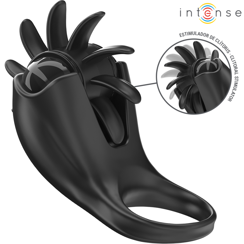Anillo vibrador Intense Mabel con estimulador de clítoris, 10 vibraciones, negro