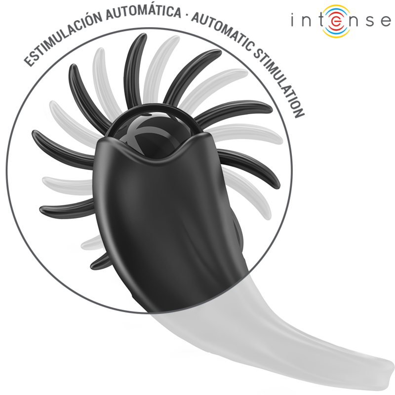 Anillo vibrador Intense Mabel con estimulador de clítoris, 10 vibraciones, negro