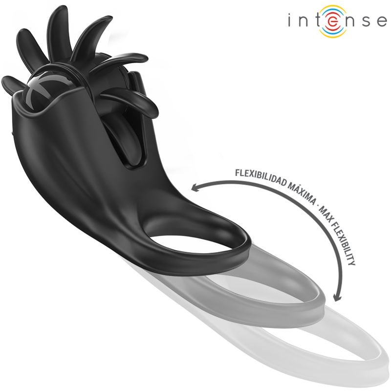 Anillo vibrador Intense Mabel con estimulador de clítoris, 10 vibraciones, negro