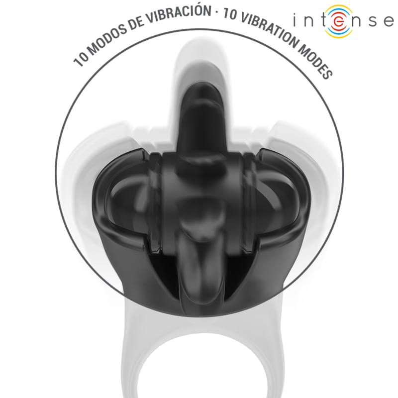 Anillo vibrador Intense Mabel con estimulador de clítoris, 10 vibraciones, negro