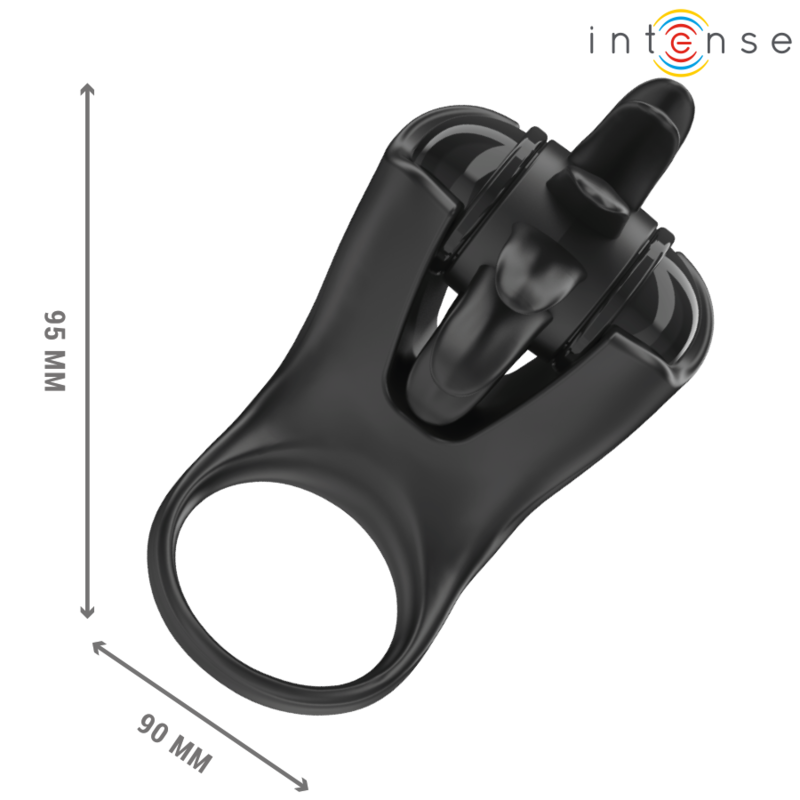 Anillo vibrador Intense Mabel con estimulador de clítoris, 10 vibraciones, negro