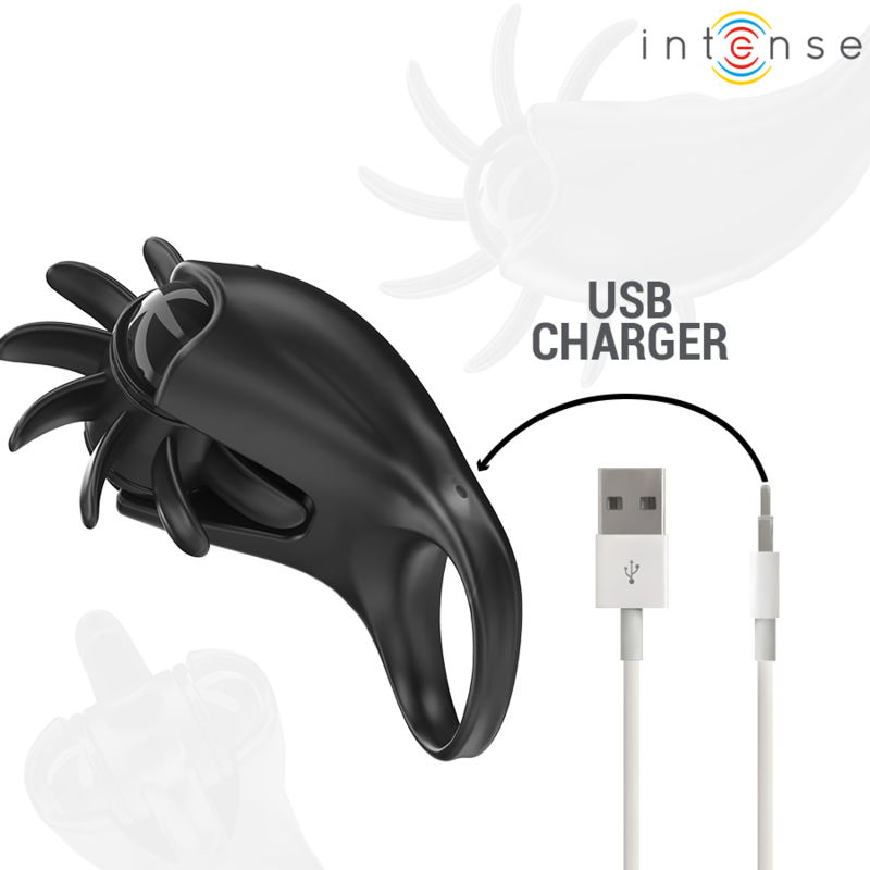 Anillo vibrador Intense Mabel con estimulador de clítoris, 10 vibraciones, negro