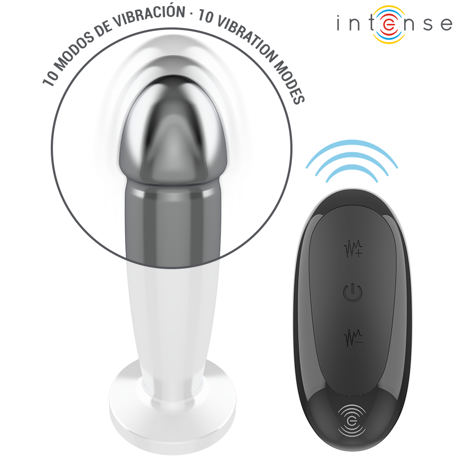 Intense Analplug mit langem Metallschaft, 10 Vibrationsmodi und Fernbedienung, Größe M