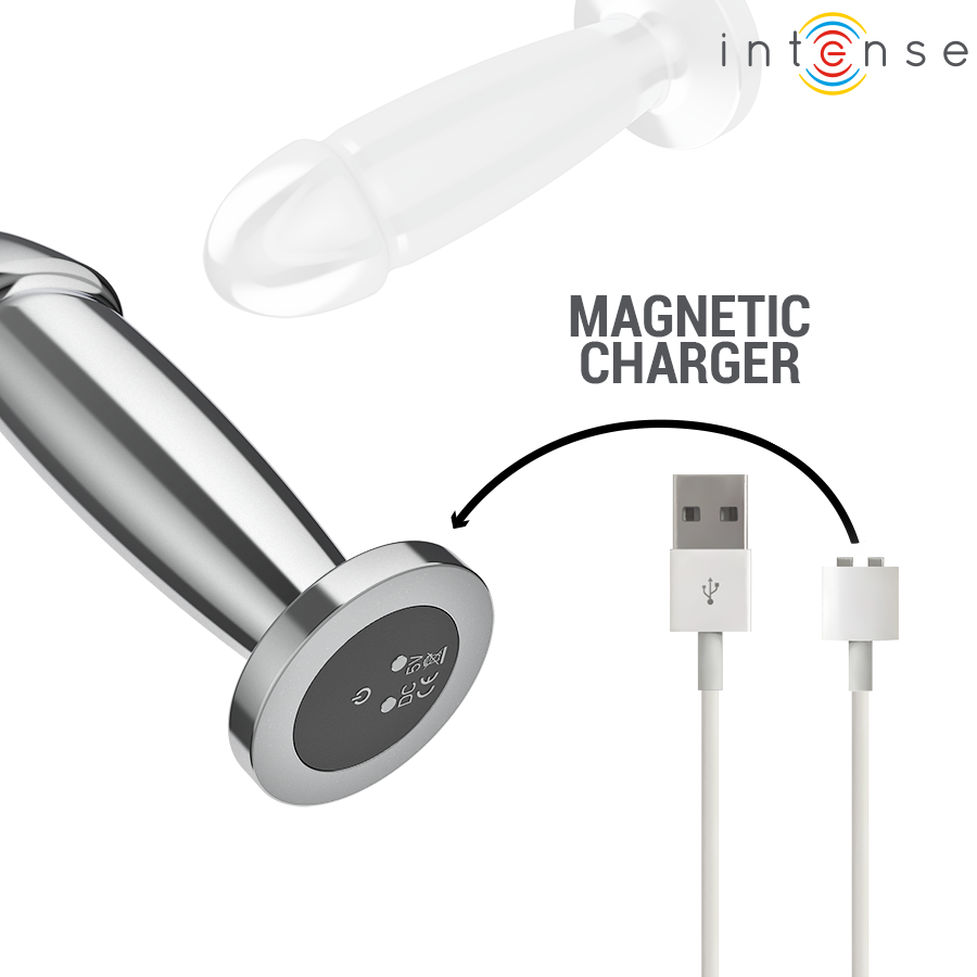 Intense Analplug mit langem Metallschaft, 10 Vibrationsmodi und Fernbedienung, Größe M