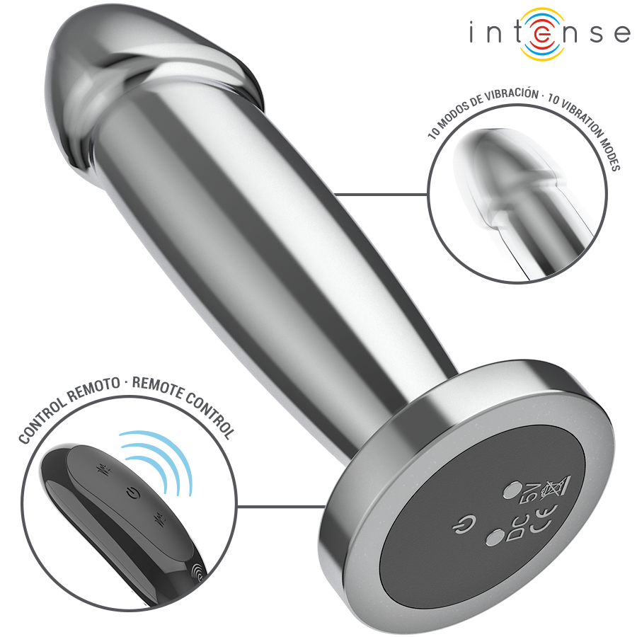 Intense — Plug anal 10 vibrations gode métallique avec télécommande s