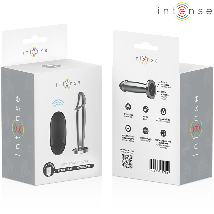 Intense, plug anal consolador de aluminio con mando a distancia, talla S