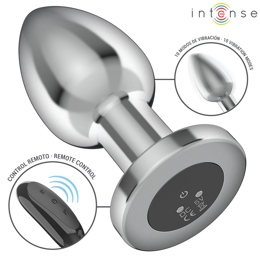 Intense — Plug anal 10 vibrations métal avec télécommande l