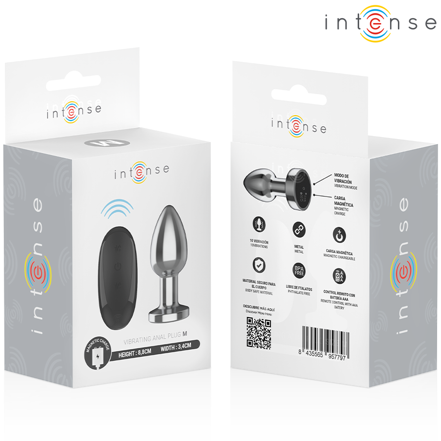 Intense — Plug anal 10 vibrations métal avec télécommande m