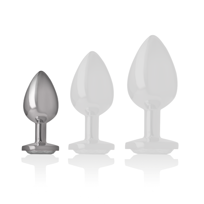 Intense Anal Toys – Analplug aus Metall mit Herz-Schmuckstein, S bis L – Schmuckstein Klar – Größe S