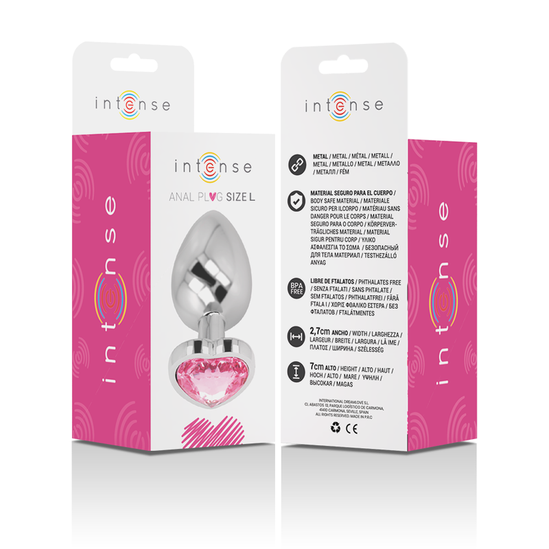 Intense Anal Toys – Analplug aus Metall mit Herz-Schmuckstein, S bis L – Schmuckstein Rosa – Größe L