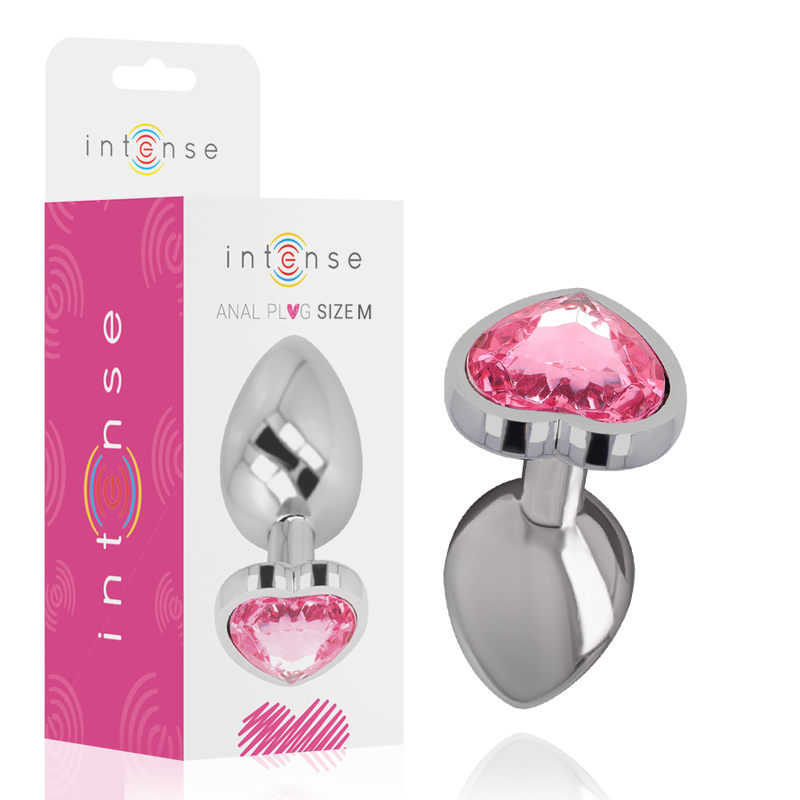 Intense Anal Toys – Analplug aus Metall mit Herz-Schmuckstein, S bis L – Schmuckstein Rosa – Größe M