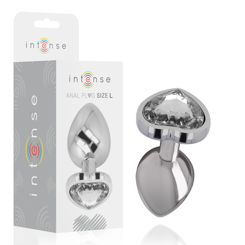 Intense Anal Toys – Analplug aus Metall mit Herz-Schmuckstein, S bis L – Schmuckstein Klar – Größe L