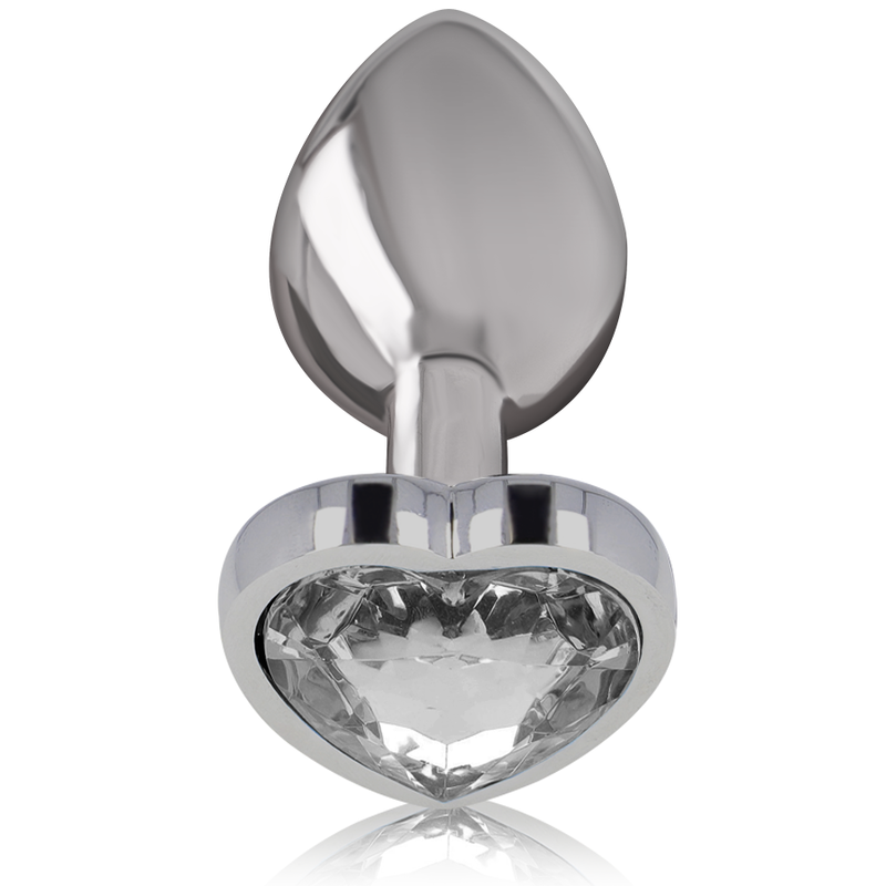 Intense Anal Toys – Analplug aus Metall mit Herz-Schmuckstein, S bis L – Schmuckstein Klar – Größe L