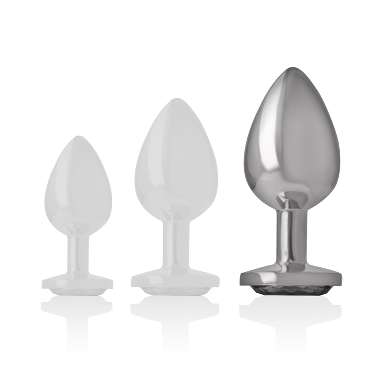 Intense Anal Toys – Analplug aus Metall mit Herz-Schmuckstein, S bis L – Schmuckstein Klar – Größe L