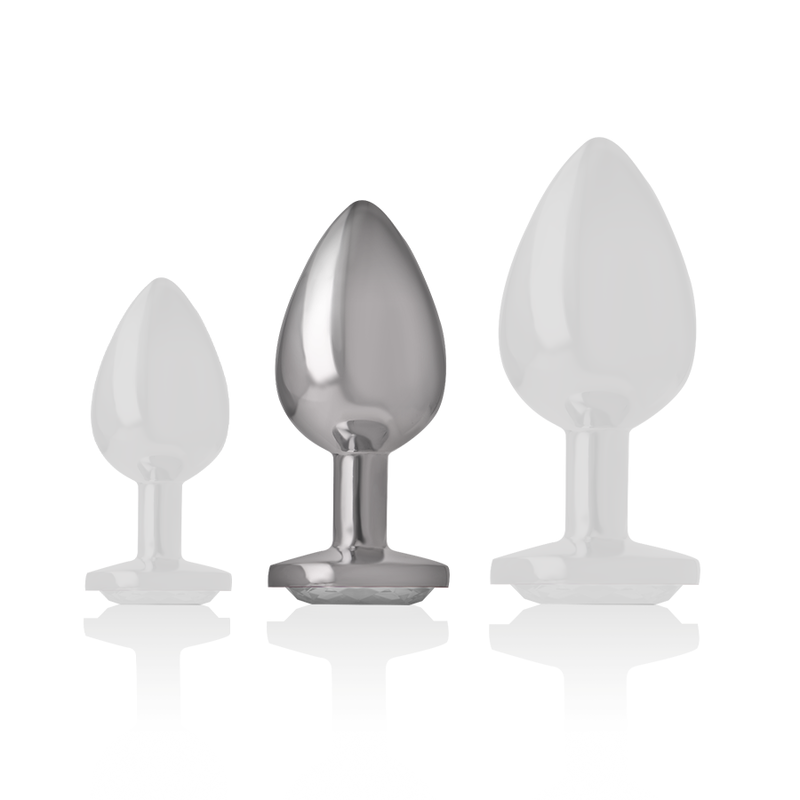 Intense Anal Toys – Analplug aus Metall mit Herz-Schmuckstein, S bis L – Schmuckstein Klar – Größe M