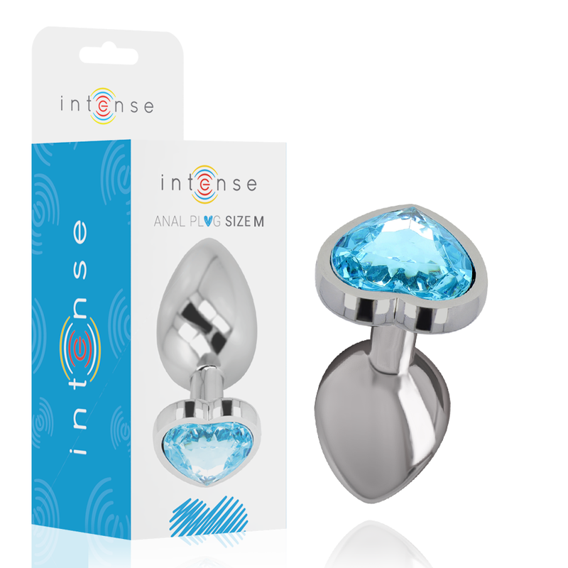 Intense Anal Toys – Analplug aus Metall mit Herz-Schmuckstein, S bis L – Schmuckstein Blau – Größe M