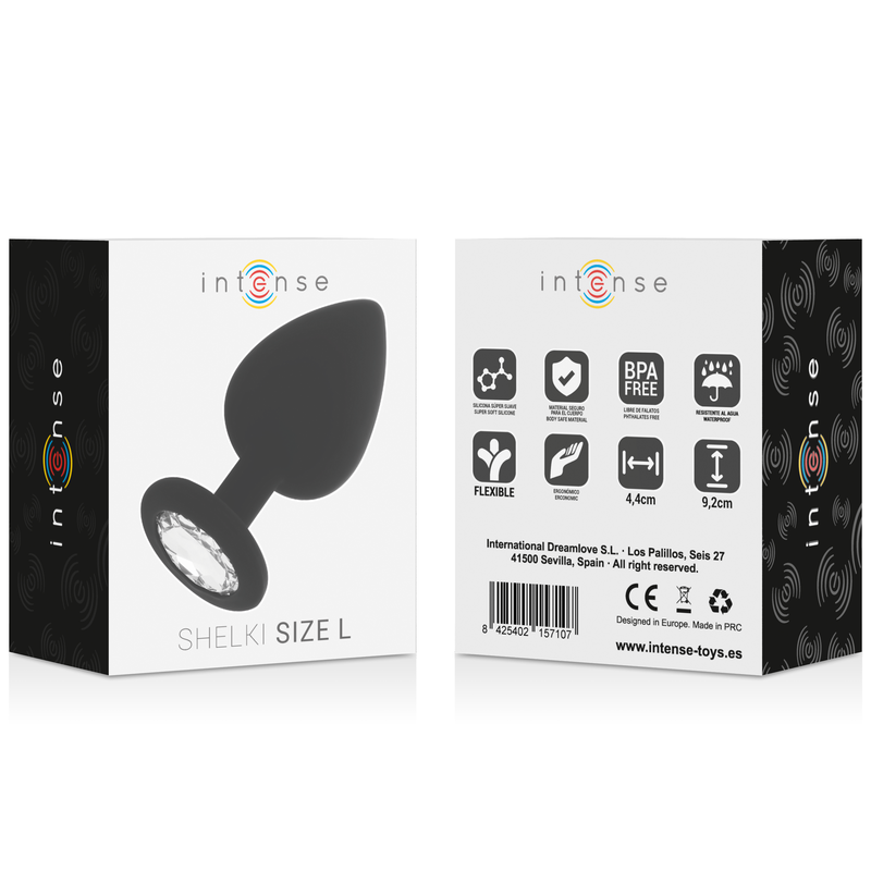 Intense Anal Toys Shelki – Plug anale in silicone con gioiello – Nero – Taglia L