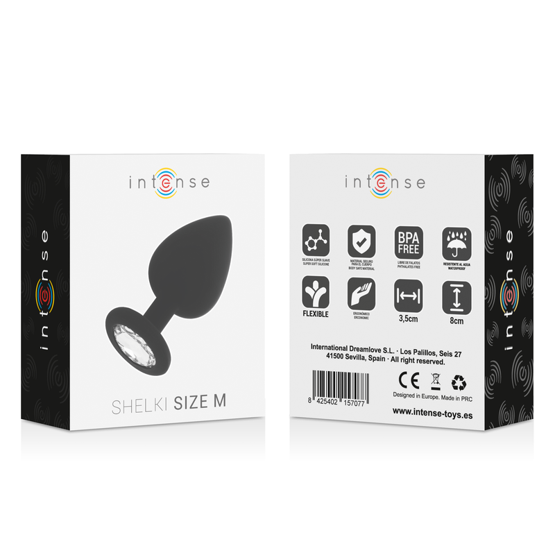 Intense Anal Toys Shelki – Plug anale in silicone con gioiello – Nero – Taglia M