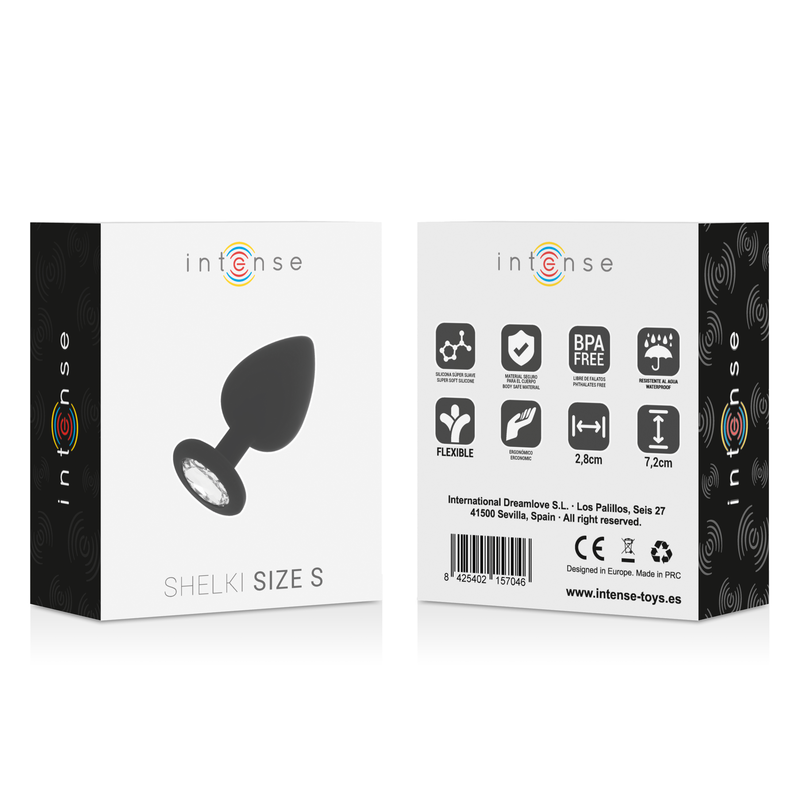 Intense Anal Toys Shelki – Plug anale in silicone con gioiello – Nero – Taglia S