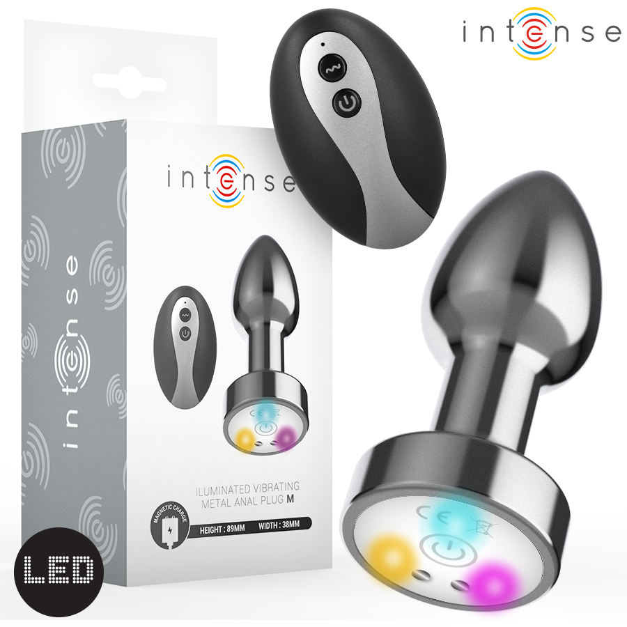 Intense — Plug anal vibrant en métal avec lumières LED et télécommande - taille m