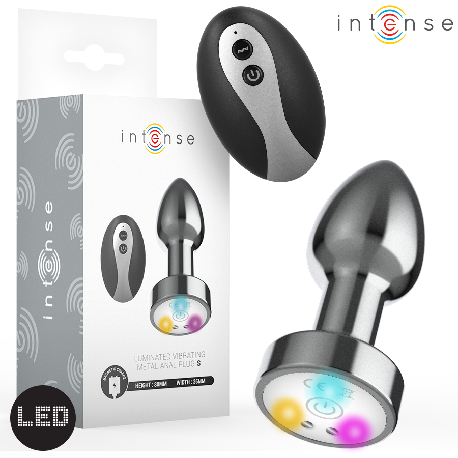 Intense — Plug anal vibrant en métal avec lumières LED et télécommande - taille s