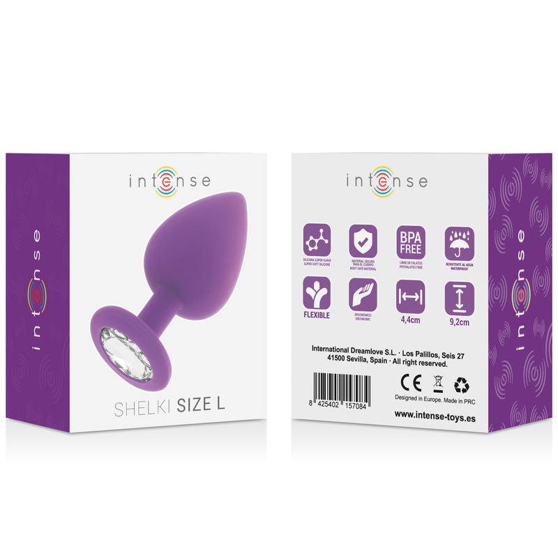 Intense Anal Toys Shelki – Plug anale in silicone con gioiello – Lilla – Taglia L