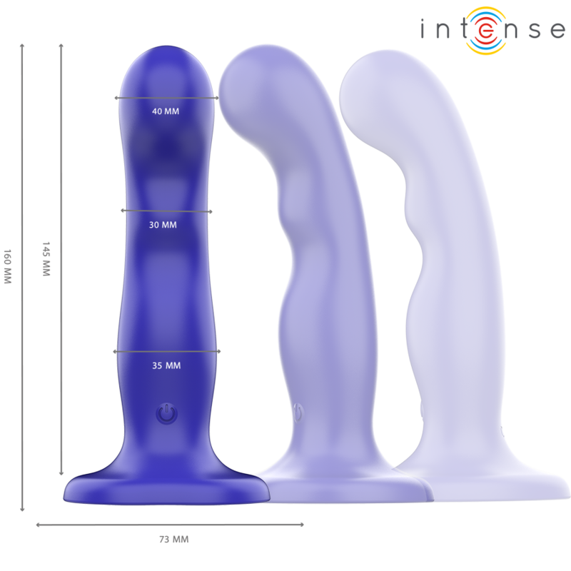 Vibrador Intense Shorty azul con relieves, ventosa y mando a distancia