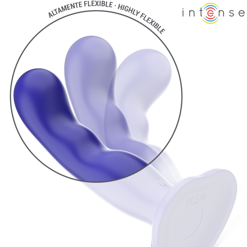 Vibrador Intense Shorty azul con relieves, ventosa y mando a distancia