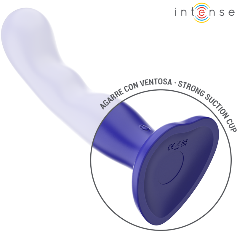Vibrador Intense Shorty azul con relieves, ventosa y mando a distancia