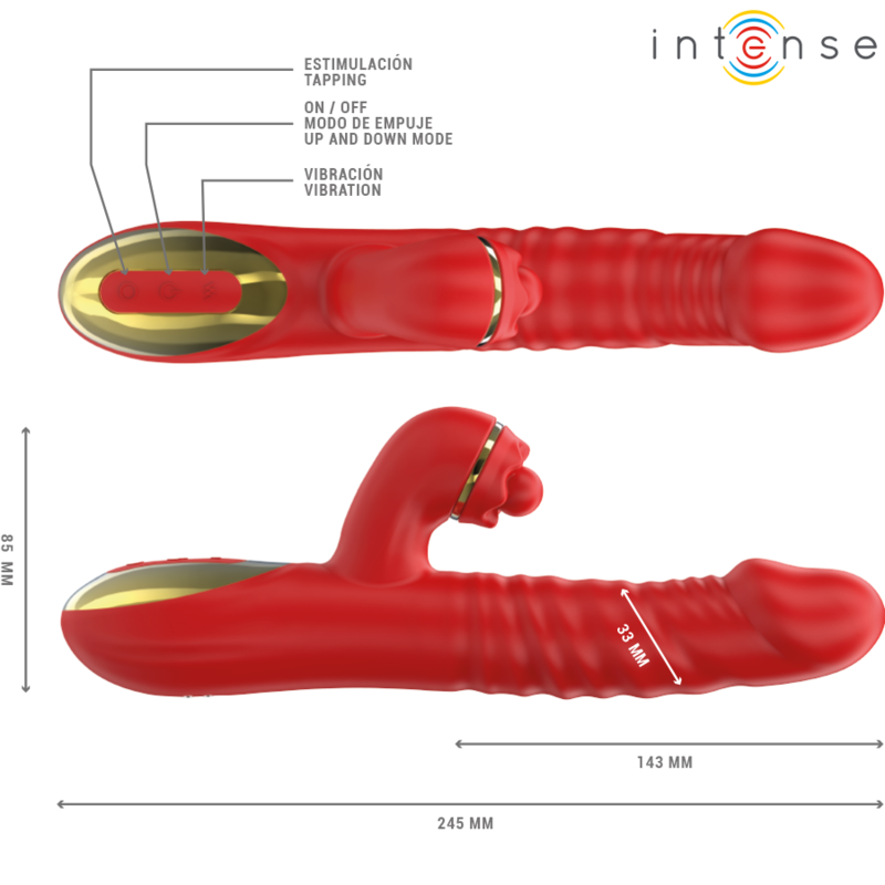 Vibratore Intense Thalia rosso con vibrazione, spinta e picchiettio