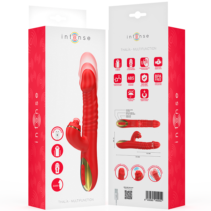 Vibratore Intense Thalia rosso con vibrazione, spinta e picchiettio