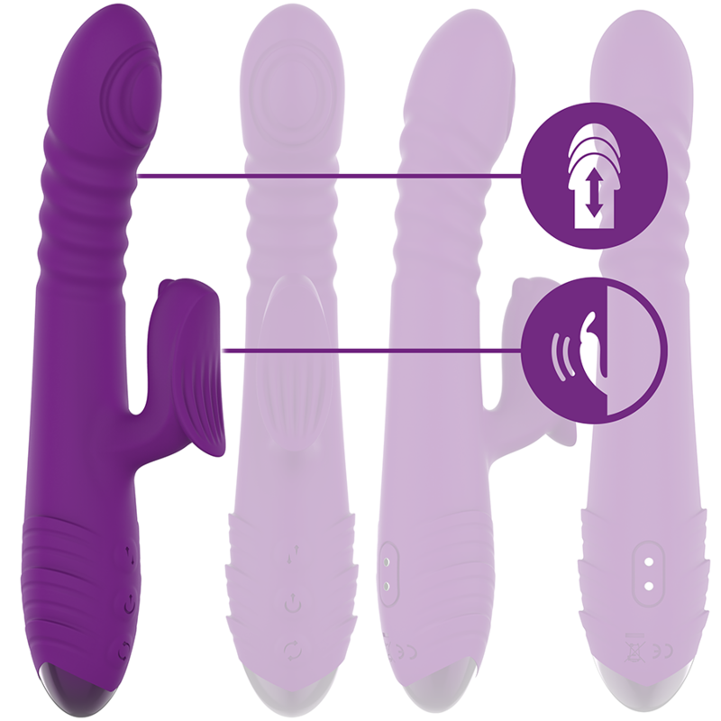 Vibratore ricaricabile multifunzione Intense Iggy viola, con movimento su e giù e stimolatore clitorideo