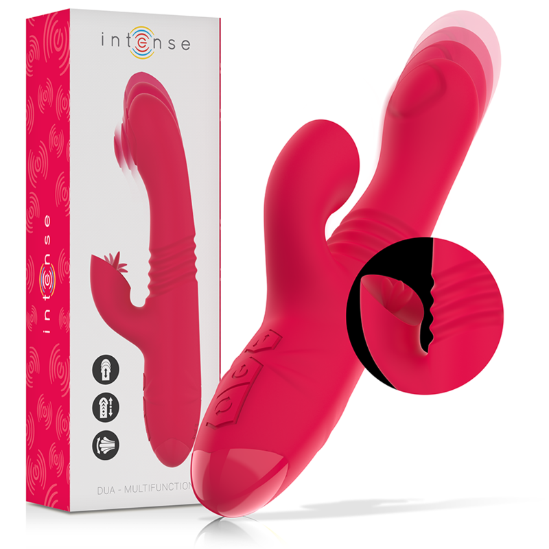 Intense Dua, vibratore multifunzione ricaricabile con movimento su e giù e lingua, rosso